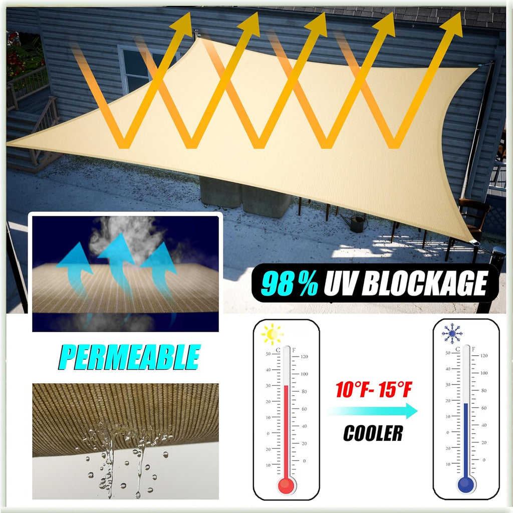 Amgo Custom Size 12' x 16' Red Rectangle Square Sun Shade Sail UPF50+ AGTAPR1620, Order to Make Canopy Awning, 95% UV Blockage, Water & Air Permeable, Commercial and Residential (We Customize)