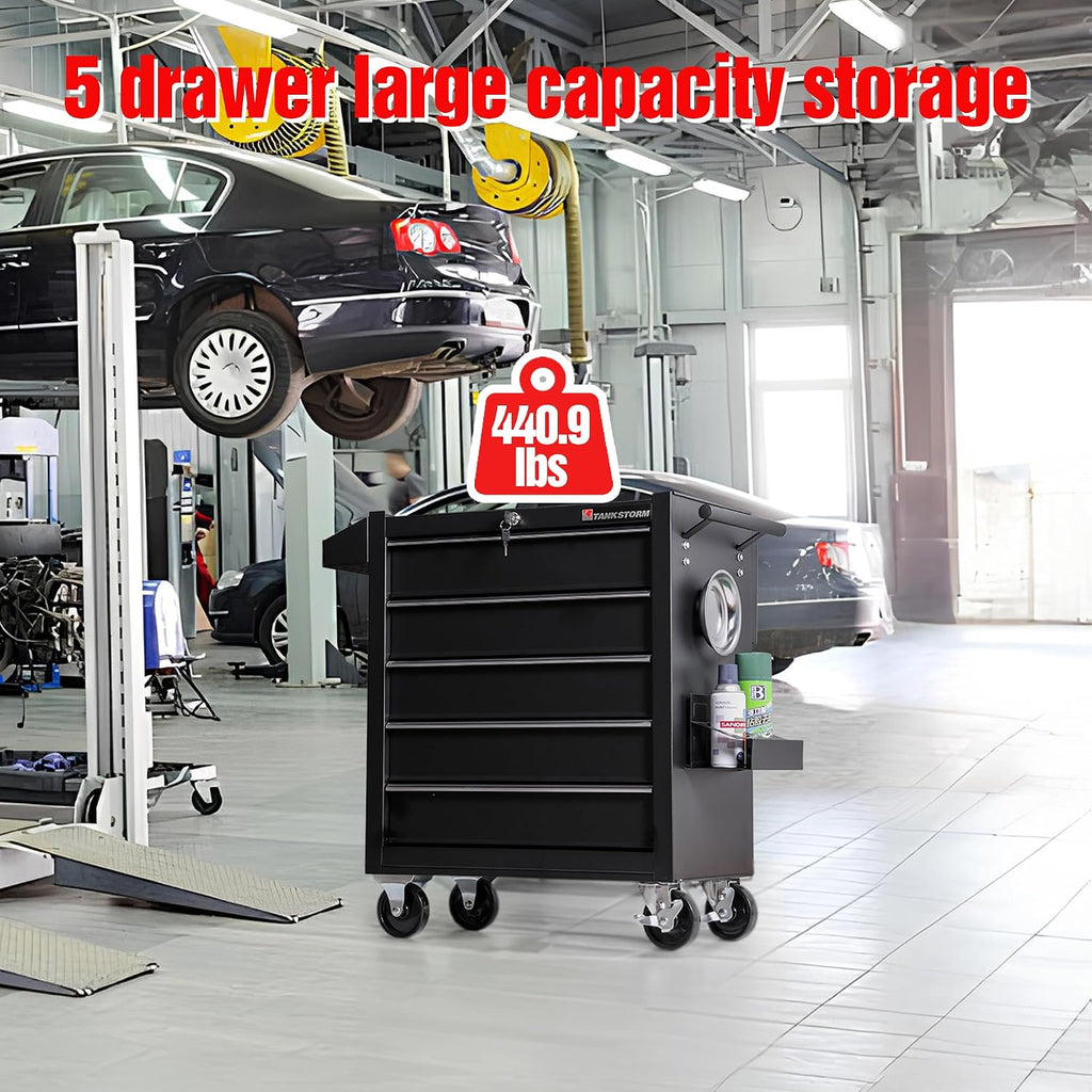 5-Drawer Rolling Tool Chest with Wheels, Heavy Duty Lockable Metal Tool Cabinet, Rolling Tool Box Organizer for Garage, Workshop, Repair Shop, Black