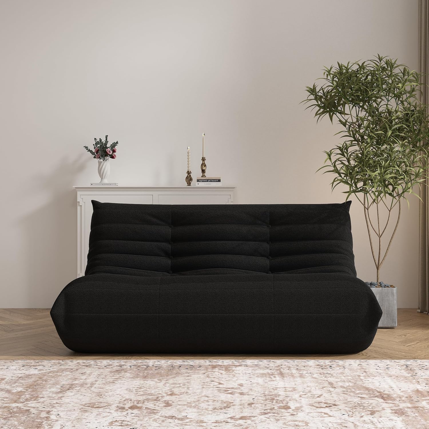 Bean Bag Chair, Loveseat Fireside Chair Bean Bag Sofa Large Bean Bag Chair for Adults, 2 Seater Bean Bag Chairs for Teens with High Density Comfortable Foam, Bean Bag for Living Room, Bedroom (Black)