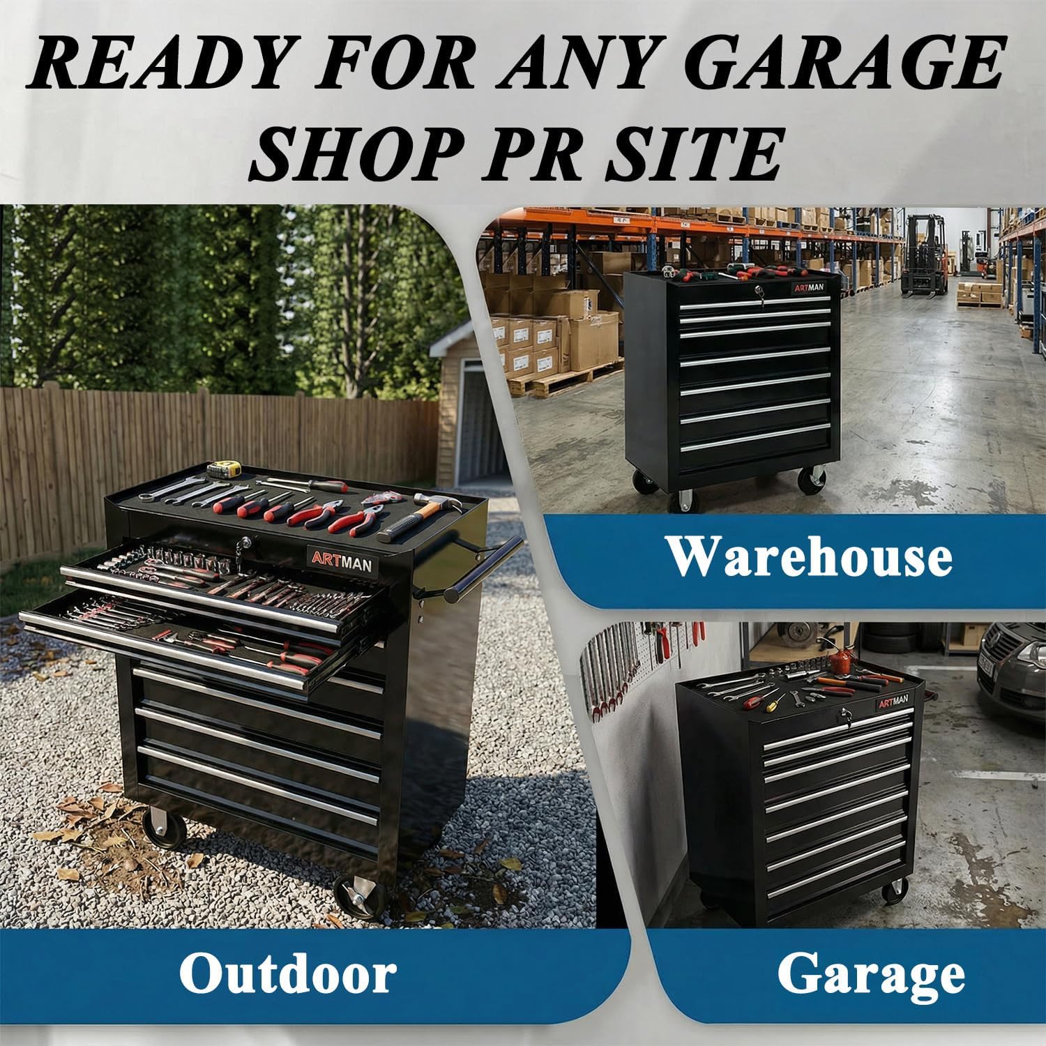 7 Drawers Tool Cart on Wheels,Multifunctional Rolling Tool Chest Tool Storage,Drawers Rolling Tool Trolley Organizer Tool Case for Garage,Warehouse,Workshop,Repair Shop (7 Drawers-Black)