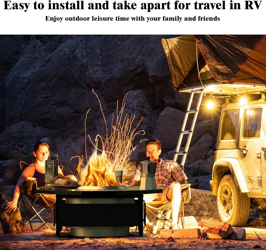 Fire Pit Surround Tabletop Use for Solo Stove Bonfire Ranger Yukon 2.0, Adjustable Surround Tabletop for Solo Stove Mesa with UV-Resistant Outdoor Fabric, Metal Black for Indoor Outdoor Use