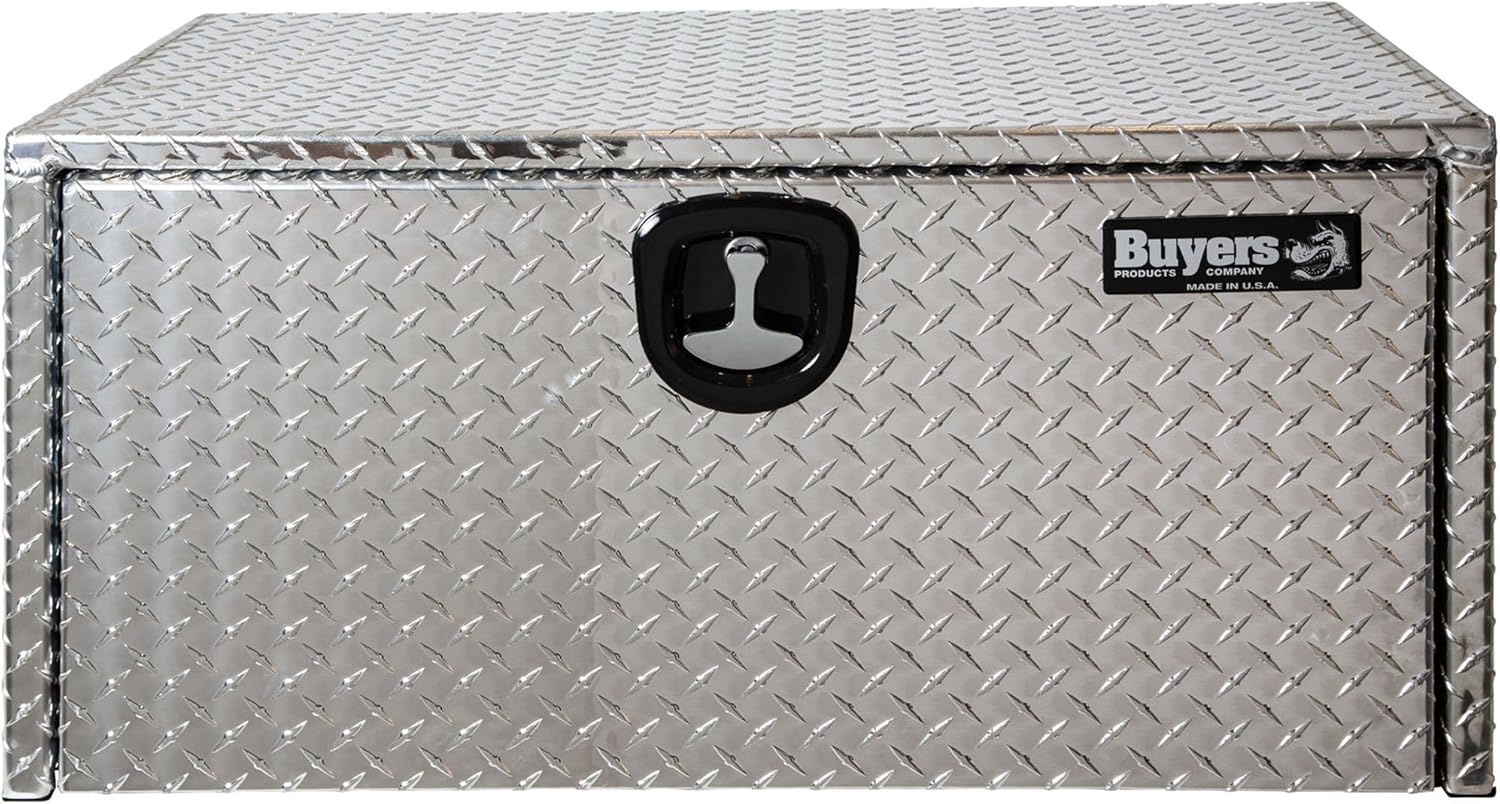 Buyers Products 1705160 Diamond Tread Aluminum Underbody Truck Tool Box, 14 x 16 x 24, Made in USA, .100 in. Thick, Corrosion Resistant, Locking Compression Latch, Secure Storage for Work Trucks