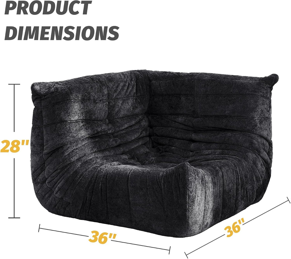 Homguava Bean Bag Chair, Giant Beanbag Chairs for Adults, Memory Foam Fireside Chair, Large Lazy Floor Sofa, Corner Chair with High-Rebound Foam, Lounge Chair for Living Room, Bedroom (Black, Corner)