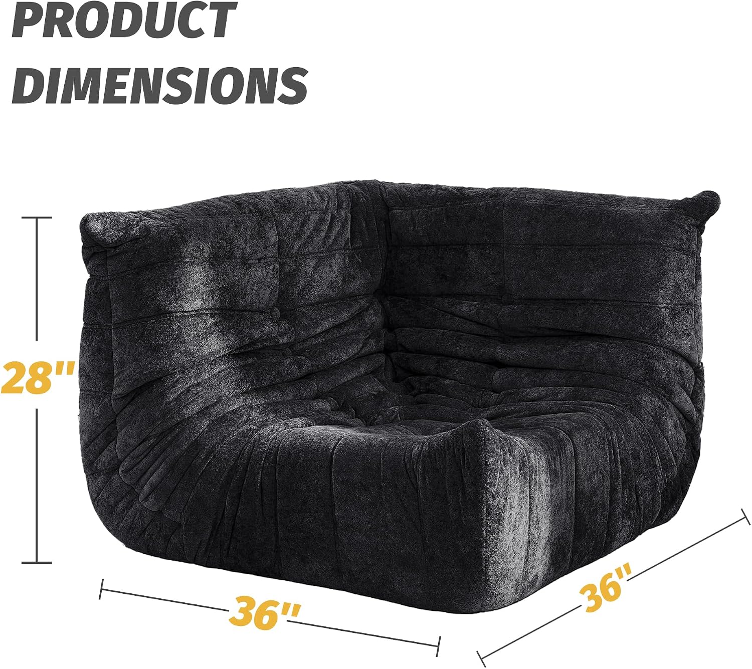 Homguava Bean Bag Chair, Giant Beanbag Chairs for Adults, Memory Foam Fireside Chair, Large Lazy Floor Sofa, Corner Chair with High-Rebound Foam, Lounge Chair for Living Room, Bedroom (Black, Corner)