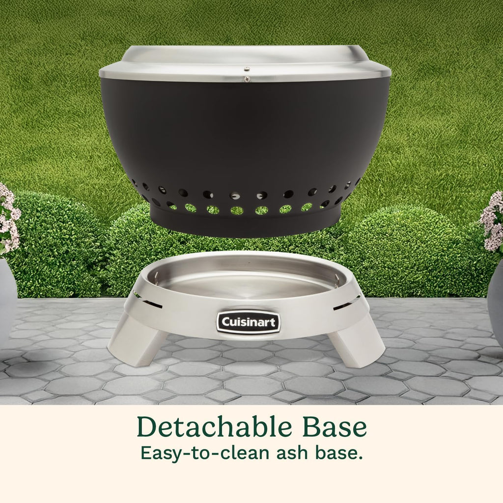 Cuisinart 19.5' Cleanburn Smokeless Fire Pit with Removable Base for Ash, Portable Wood Burning Outdoor Fireplace, Stainless Steel Smoke Free Outdoor Heater, Enhanced Airflow and Easy Cleanup