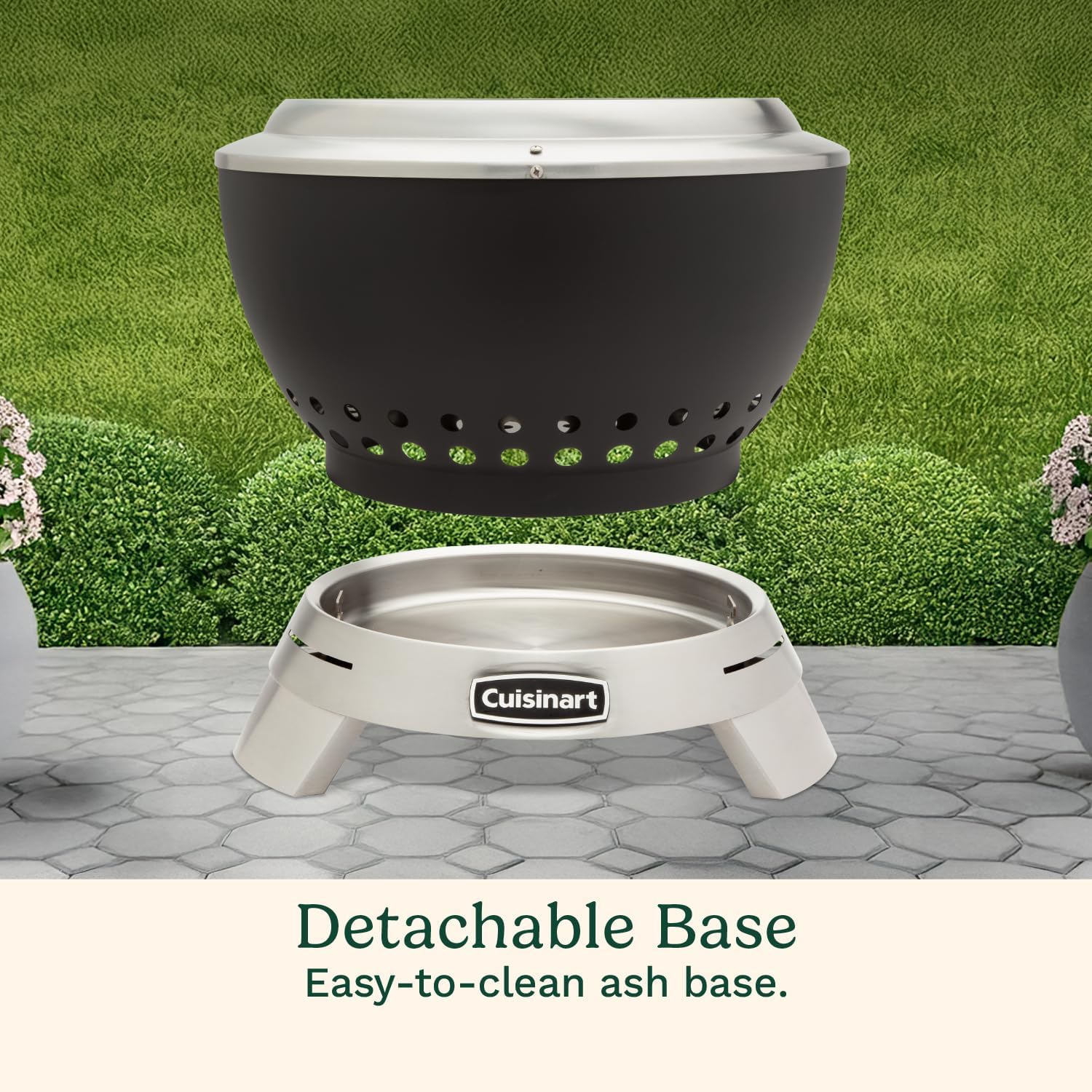 Cuisinart 19.5' Cleanburn Smokeless Fire Pit with Removable Base for Ash, Portable Wood Burning Outdoor Fireplace, Stainless Steel Smoke Free Outdoor Heater, Enhanced Airflow and Easy Cleanup