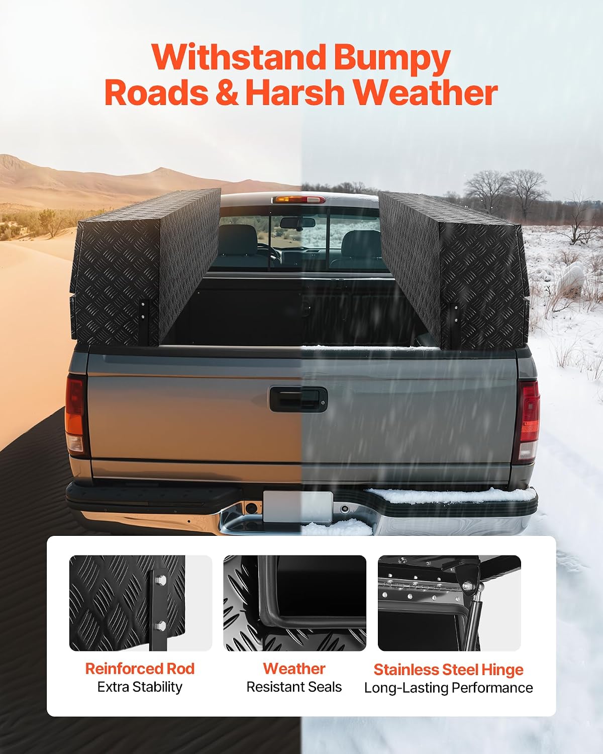 VEVOR Contractor Truck Tool Box, 72 x 21 x 13 in, Black Tread Aluminum TopSider Toolbox with Two Lower Drawers, Flip Up Door, Weather-Resistant Heavy Duty Storage Box with Latch, for Truck Bed Pickup