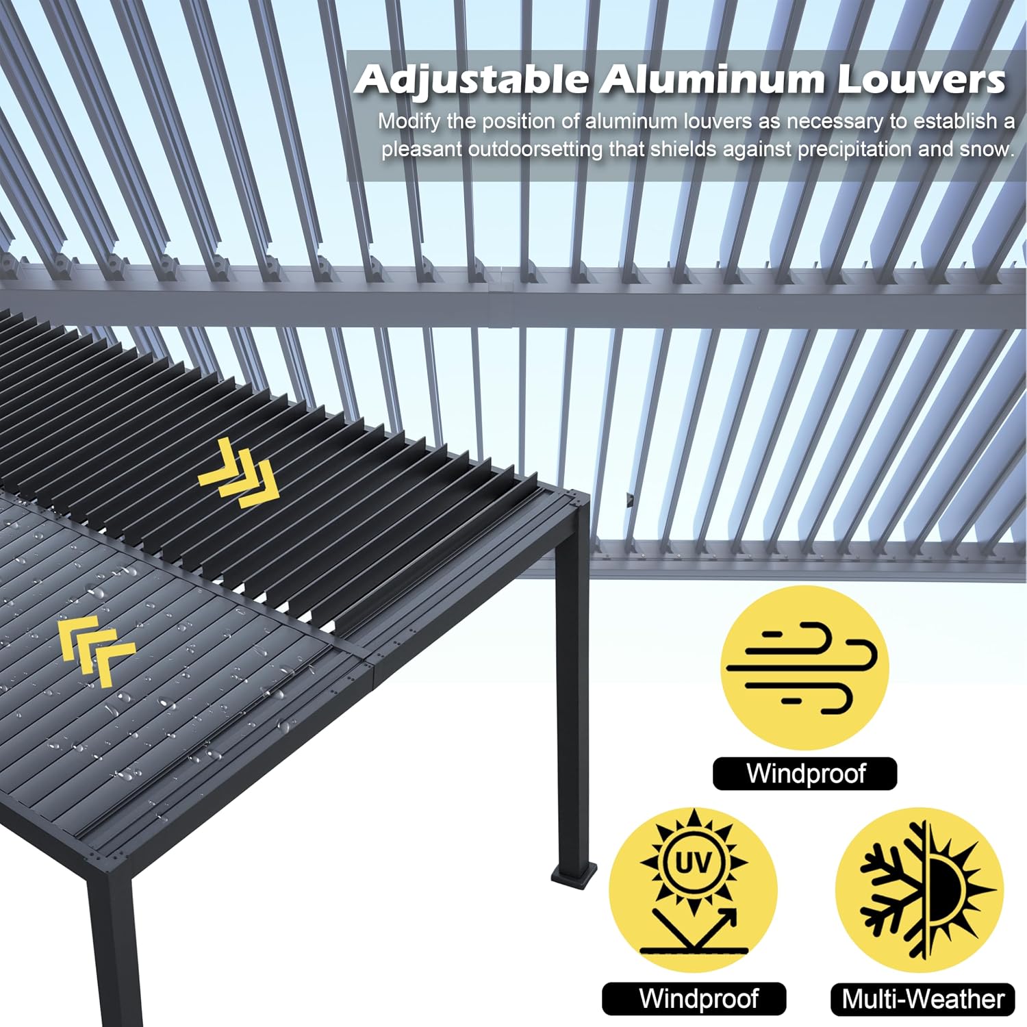 10'x 13' Patio Louvered Pergola Canopy Modern Aluminum Pergola with Adjustable Roof Rainproof Gazebo for Outdoor BBQ Deck Yard Lawn and Garden Deep Grey Hardtop Gazebo (10x13FT)