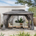 Gazebo 10x13 with Mosquito Netting & Privacy Screens. Double Roof Design Outdoor Gazebo with Powder-Coated Metal Frame for Patio, Deck, Backyard, Garden & Lawns(Dark Gray)
