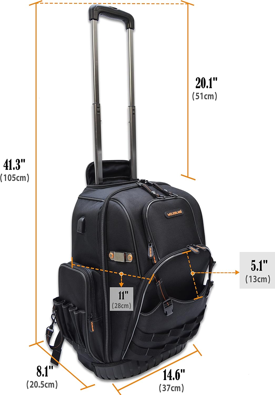 WELKINLAND 72Pockets Rolling Tool backpack, Large tool bag with wheels, Rolling Electrician bag with wheels for men