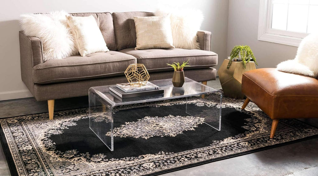Unique Loom Reza Collection Traditional Persian Style Area Rug, 9 ft 10 in x 13 ft, Black/Beige