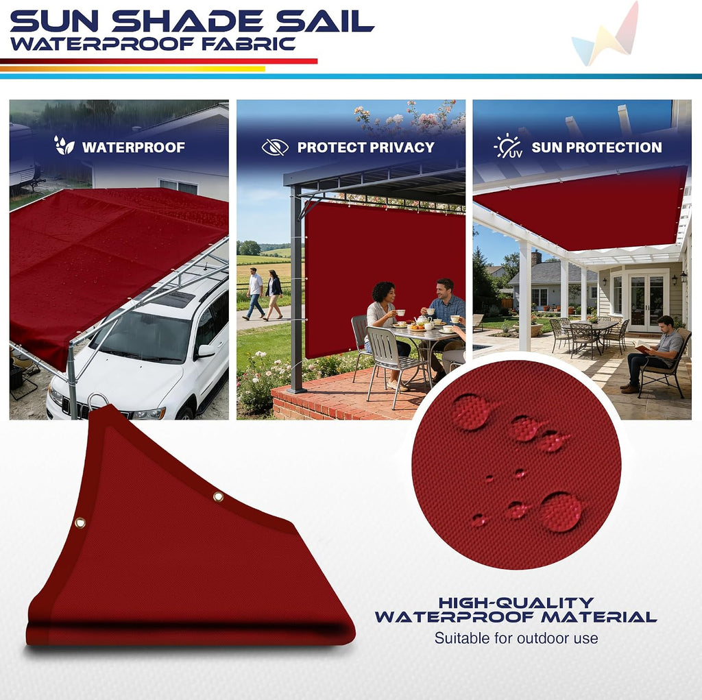Windscreen4less 12' x 16' Waterproof Sun Shade Sail Straight Edge Outdoor Canopy Cover UV Block for Lawn Patio Backyard Garden Deck Pergola (Red)