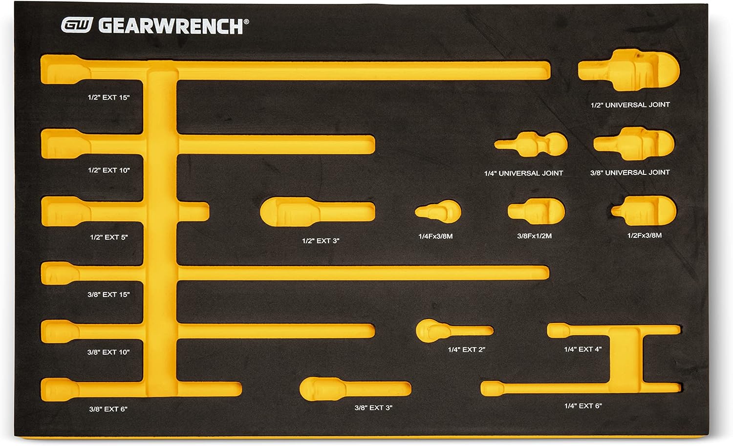 GEARWRENCH 17 Piece 1/4', 3/8', 1/2' Impact Drive Tool Accessories Set with EVA Foam Tray - 86524