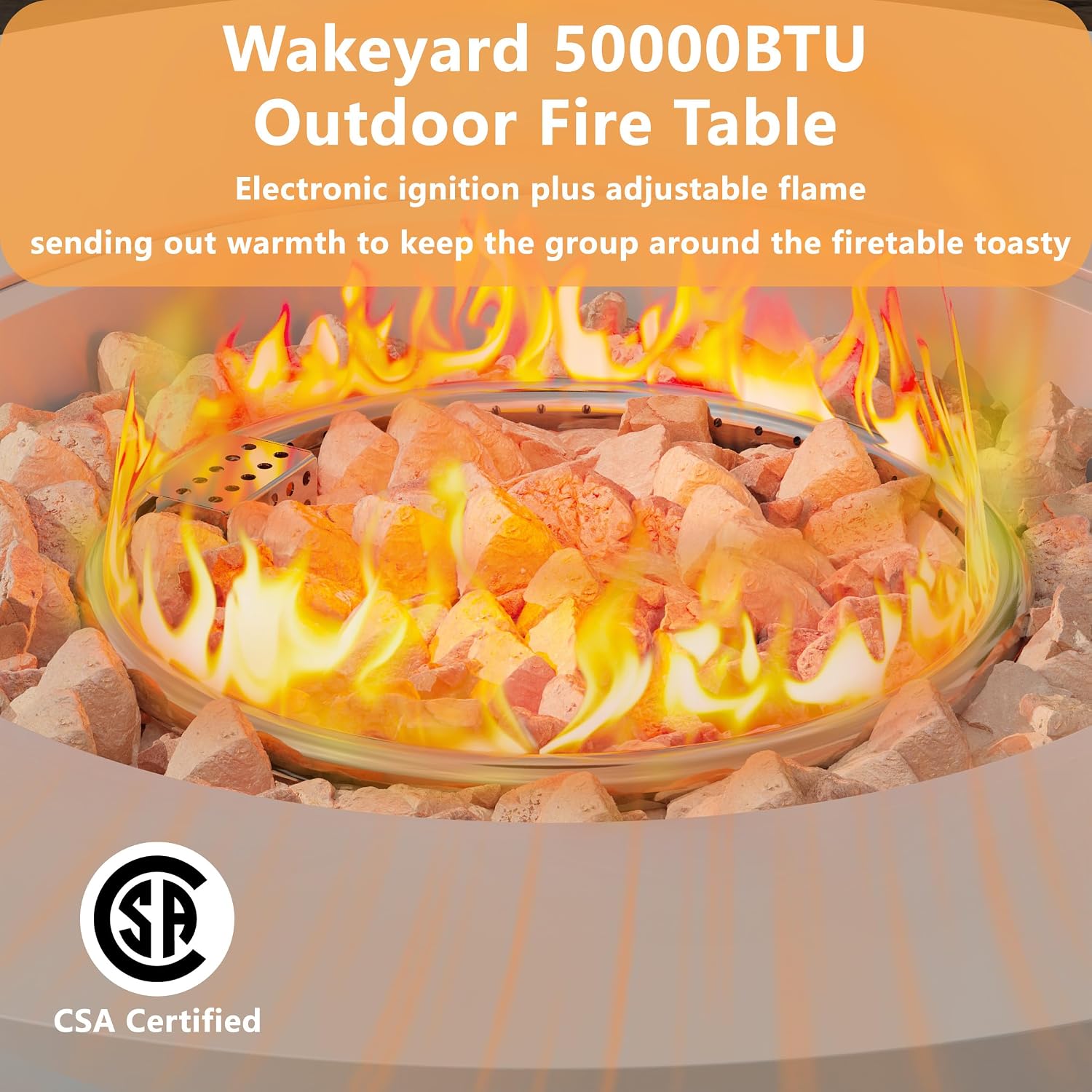 32.5 inch Outdoor Propane Fire Pit Table, 50000 BTU Round Patio Fire Pit Table with Lid, Waterproof Cover, 10ft Gas Hose & Gas Tank Base, Lava Rocks, CSA Certified, Grey
