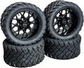 12 Inch Glossy Black Fusion Golf Cart Wheels & Tires Set of 4, 20x10-12 All Terrain Tires/Street Use, DOT Certified Golf Cart Wheels Compatible with EZGO, Club Car, YMH