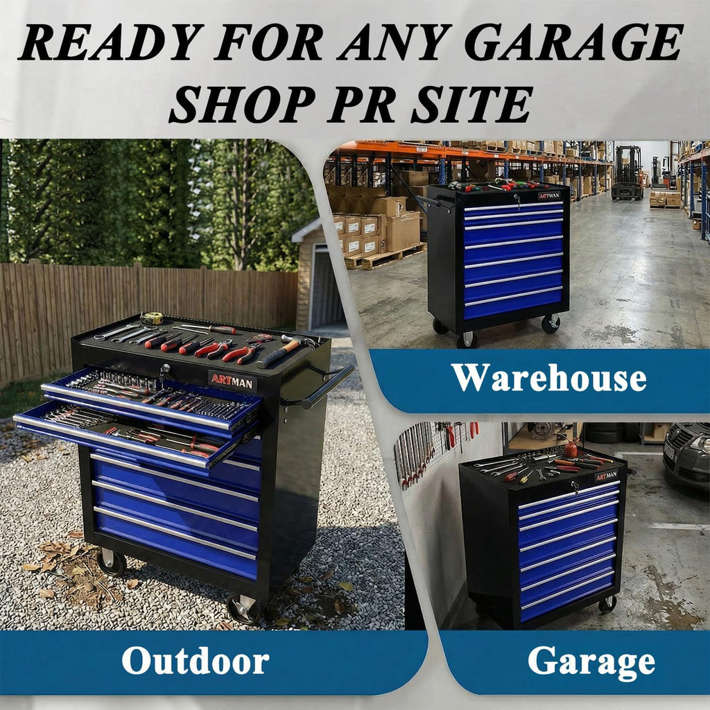 7 Drawers Tool Cart on Wheels,Multifunctional Rolling Tool Chest Tool Storage,Drawers Rolling Tool Trolley Organizer Tool Case for Garage,Warehouse,Workshop,Repair Shop (7 Drawers-Black&Blue)