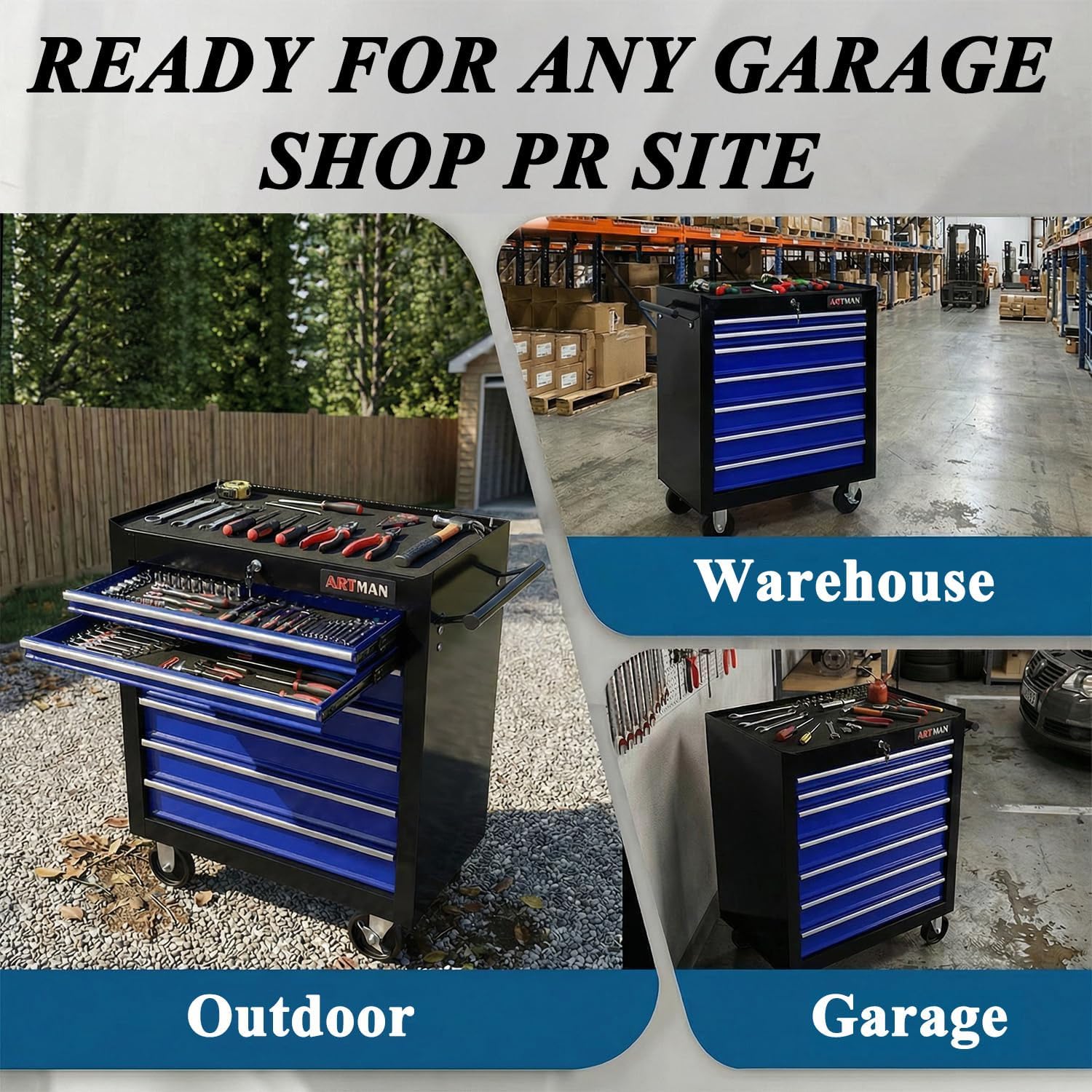 7 Drawers Tool Cart on Wheels,Multifunctional Rolling Tool Chest Tool Storage,Drawers Rolling Tool Trolley Organizer Tool Case for Garage,Warehouse,Workshop,Repair Shop (7 Drawers-Black&Blue)