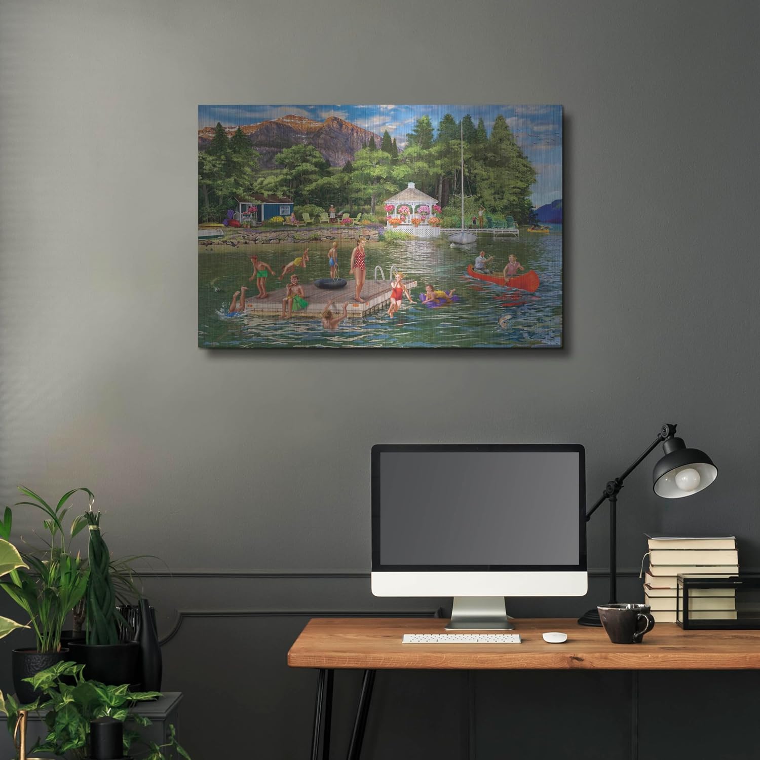 'Gazebo Lake' by Bigelow Illustrations Metal Wall Art, 36' x 24'