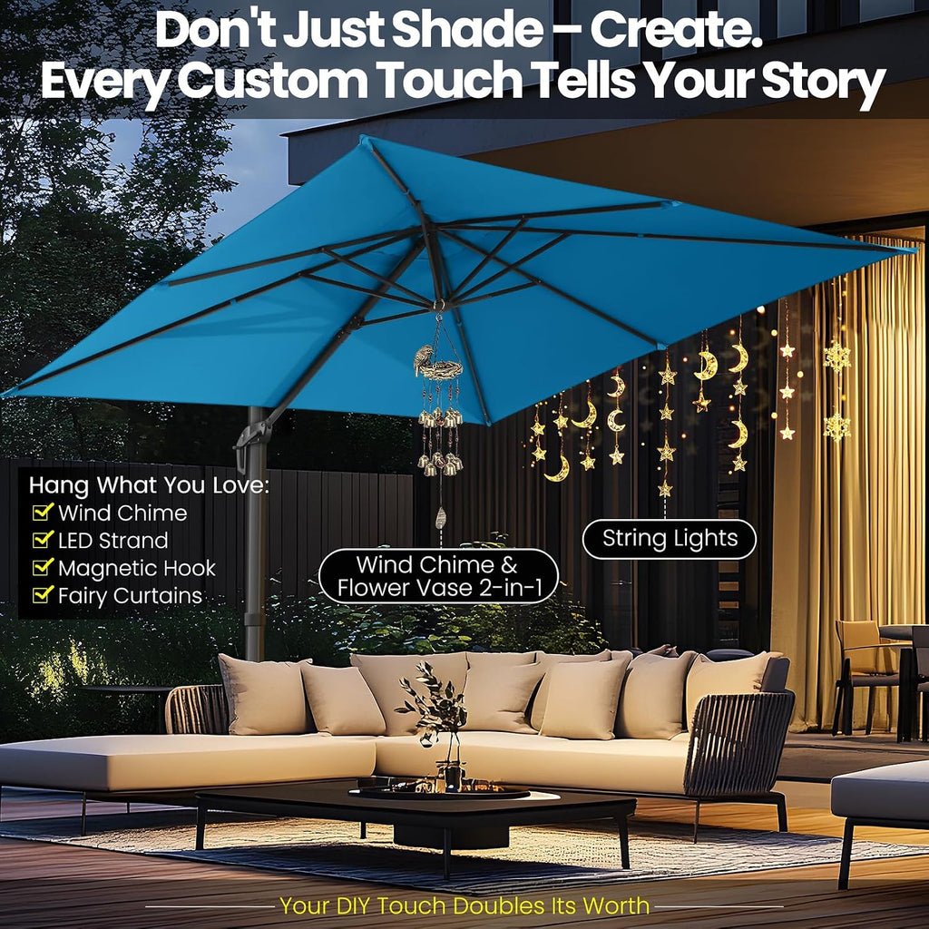 Hoteel 10ft Patio Umbrella Heavy Duty Aluminum Windproof & Shade Provision Outdoor Cantilever Square Offset Large Umbrella Height Adjustable with 360°Rotation for Patio Pool Deck Gazebo, Light Blue