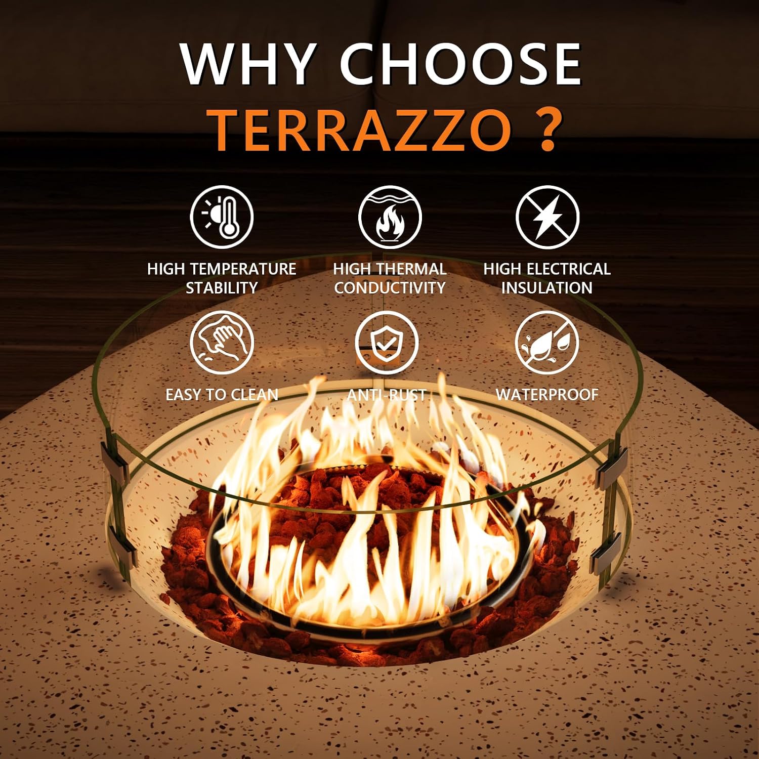 COSIEST Outdoor Propane Fire Pit Table, 24-Inch Terrazzo White Round Fire Pit Table with 16-Inch Tank Lid, 40,000 BTUs Comes with Lava Rock and Rain Cover