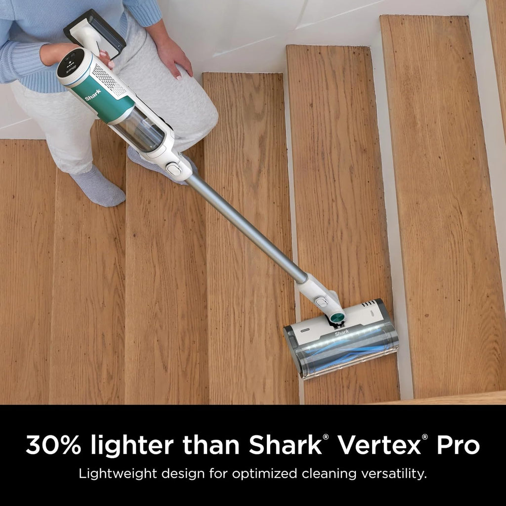 SHARK Clean & Empty Cordless Stick Vacuum Cleaner, Auto-Empty System, Self Cleaning Brushroll, HEPA Filter, Powerful Suction, Compact Lightweight, Perfect for Pet Hair (Renewed) (White + Green)