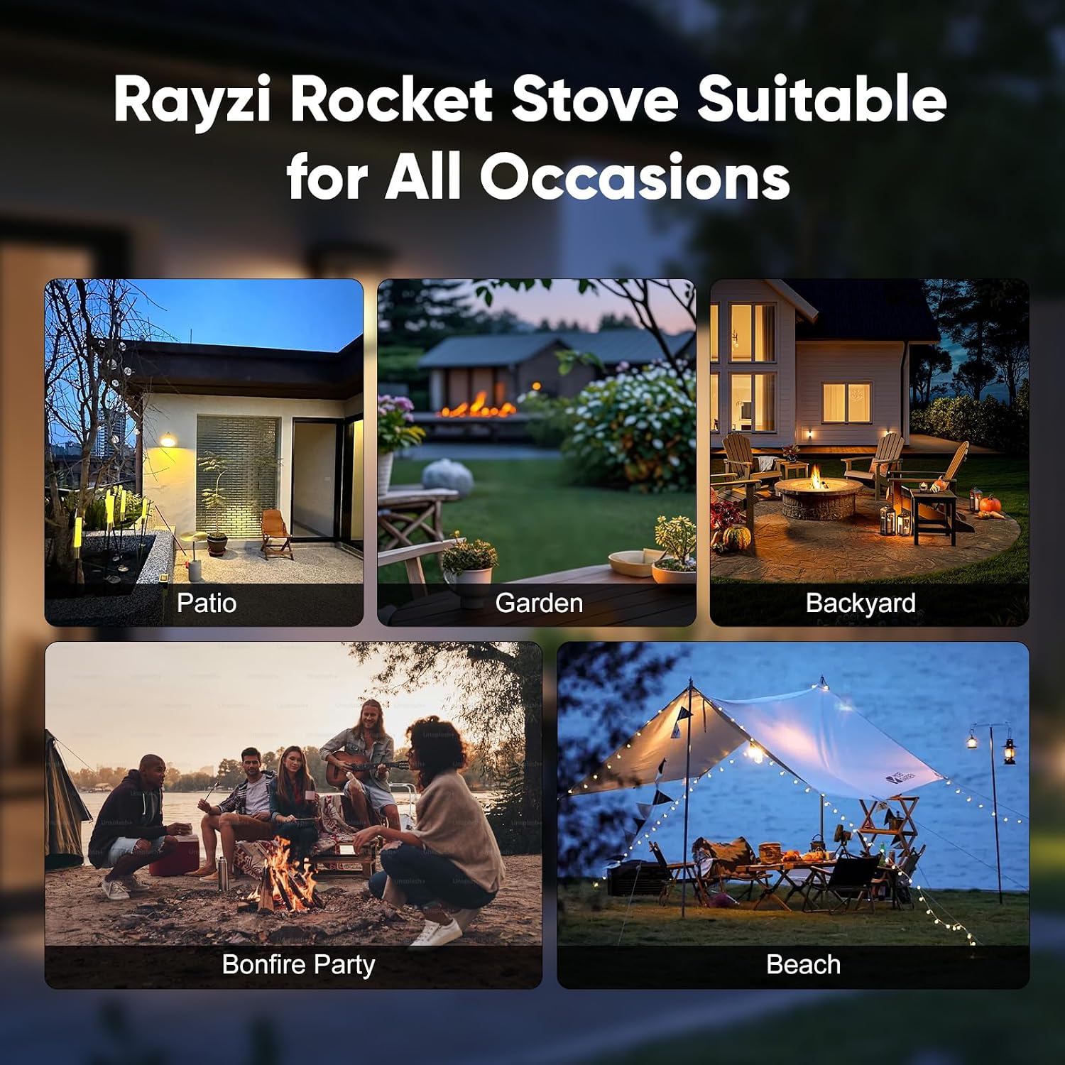 Rayzi New Rocket Stove 58 Inch, Smokeless Wood Pellet Patio Heater, Wood Pellet Fire Pits for Outside, Portable Pellet Heater for Patio/Garden/Backyard/Outside Restaurant/Bonfire Party/Beach