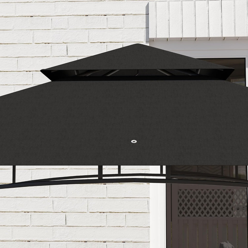 Outsunny 8' x 5' Grill Gazebo, 2-Tier Outdoor BBQ Gazebo with Ceiling Hook, 2 Side Shelves and Storage Baskets for Patio Deck Yard, Dark Gray