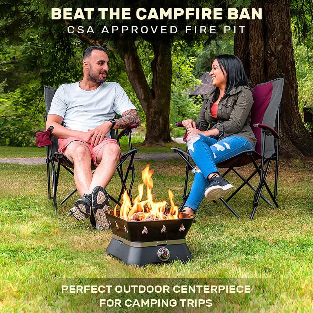 Outland Living Firebowl 805 Firecube 14' Portable Square Smokeless Propane Fire Pit – Outdoor Gas Fire Pit with Cover & Carry Kit, Lava Rocks, 58,000 BTU, Black