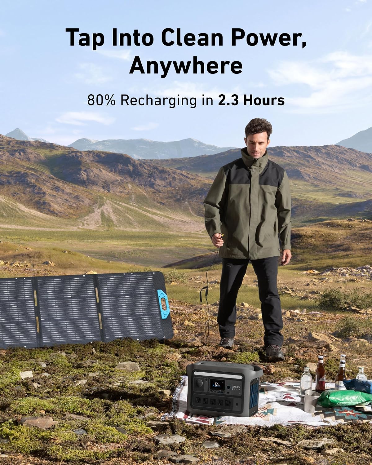 Anker SOLIX C800 Portable Power Station with 200W Solar Panels, 1200W (Peak 1600W) Solar Generator, Full Charge in 58 Min, 768Wh LiFePO4 Battery for Outdoor Camping, RVs, Road Trip, and Power Outages