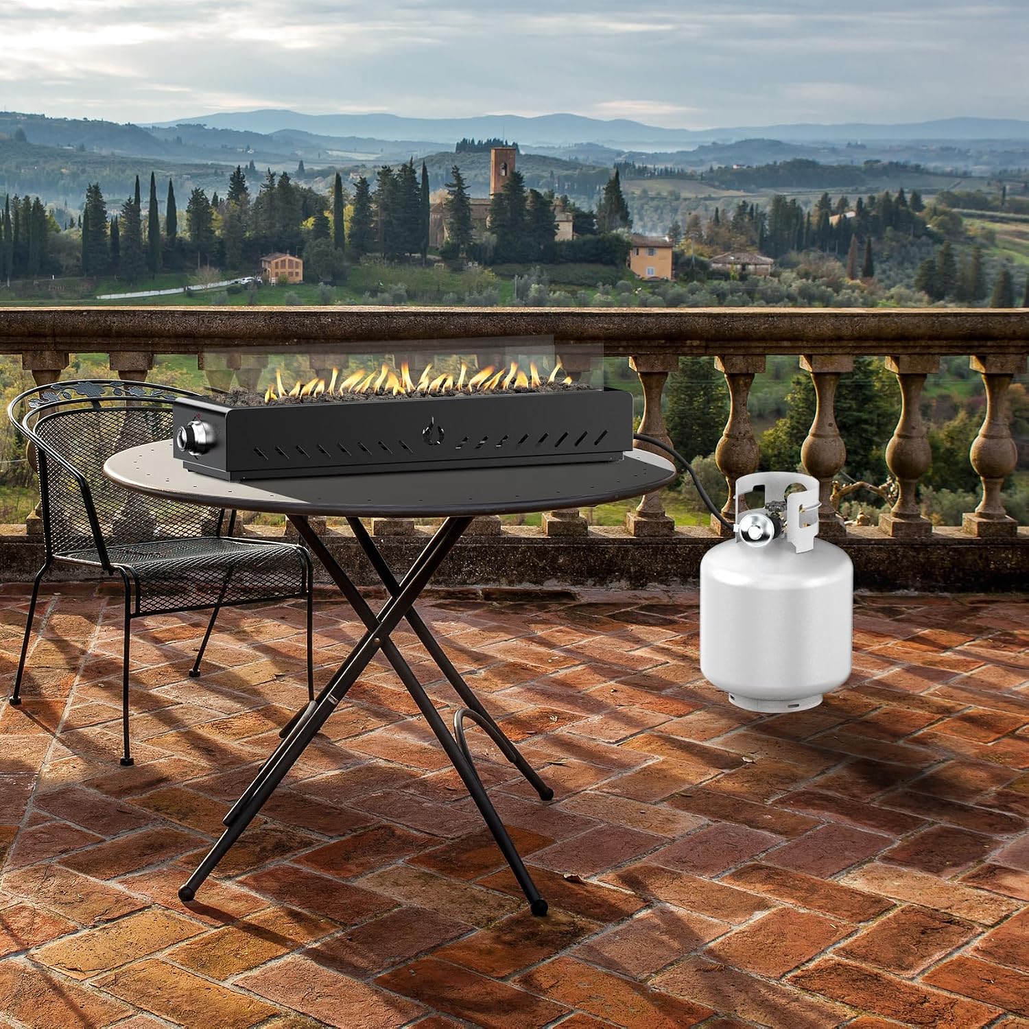 28' Tabletop Propane Gas Fire Pit Side-Mounted with Glass Wind Guard & Lava Rocks, Portable Smokeless Gas Firepit for Patio Backyard Porch Camping Tailgating RV Trip, FP043