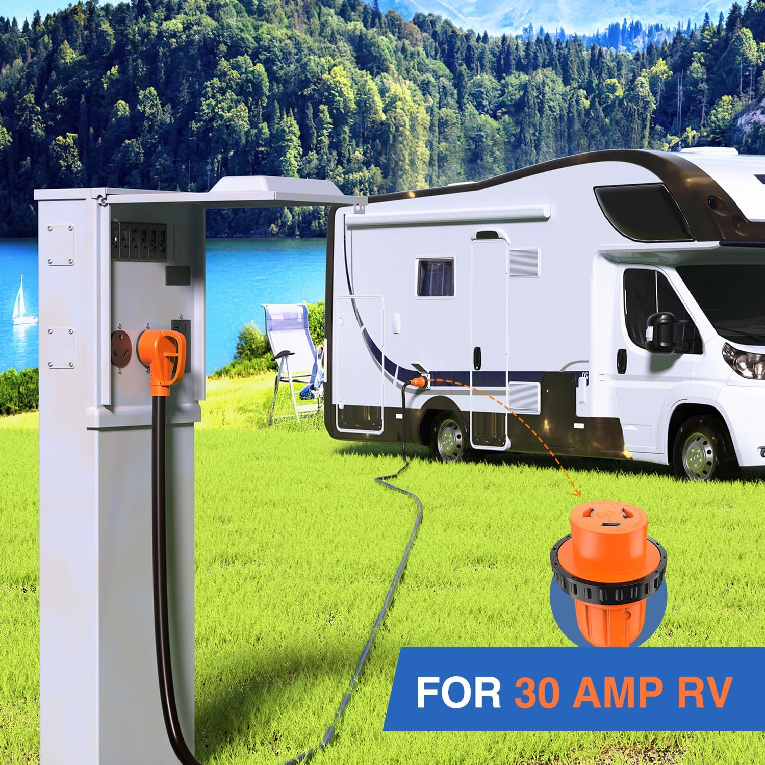 Nilight 30 Amp 50FT RV Locking Extension Cord 125V Heavy Duty 10 Gauge Pure Copper STW Wire ETL Listed 3 Prong TT-30P L5-30R 30F/30M Weatherproof Suit for Camper Trailer