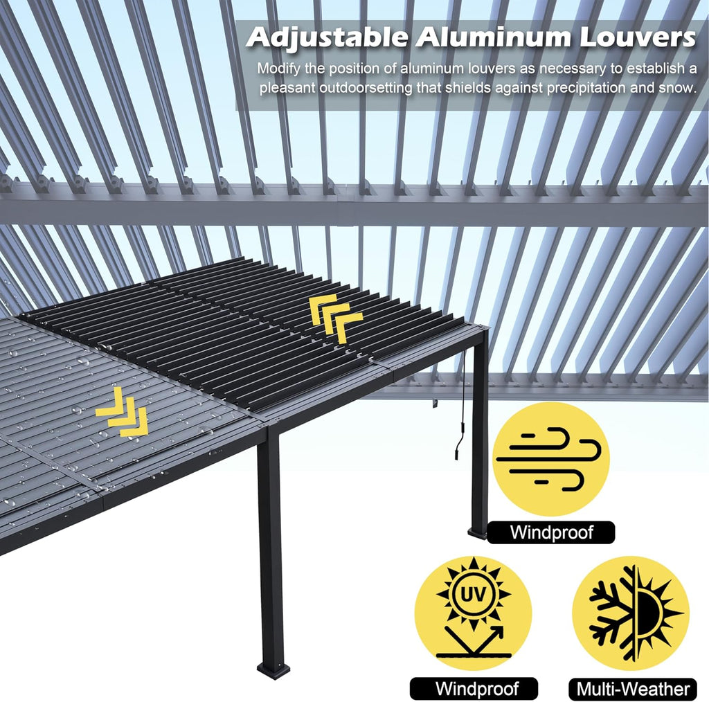 10'x 20' Patio Louvered Pergola Canopy Modern Aluminum Pergola with Adjustable Roof Rainproof Gazebo for Outdoor BBQ Deck Yard Lawn and Garden Deep Grey Hardtop Gazebo (10x20FT)