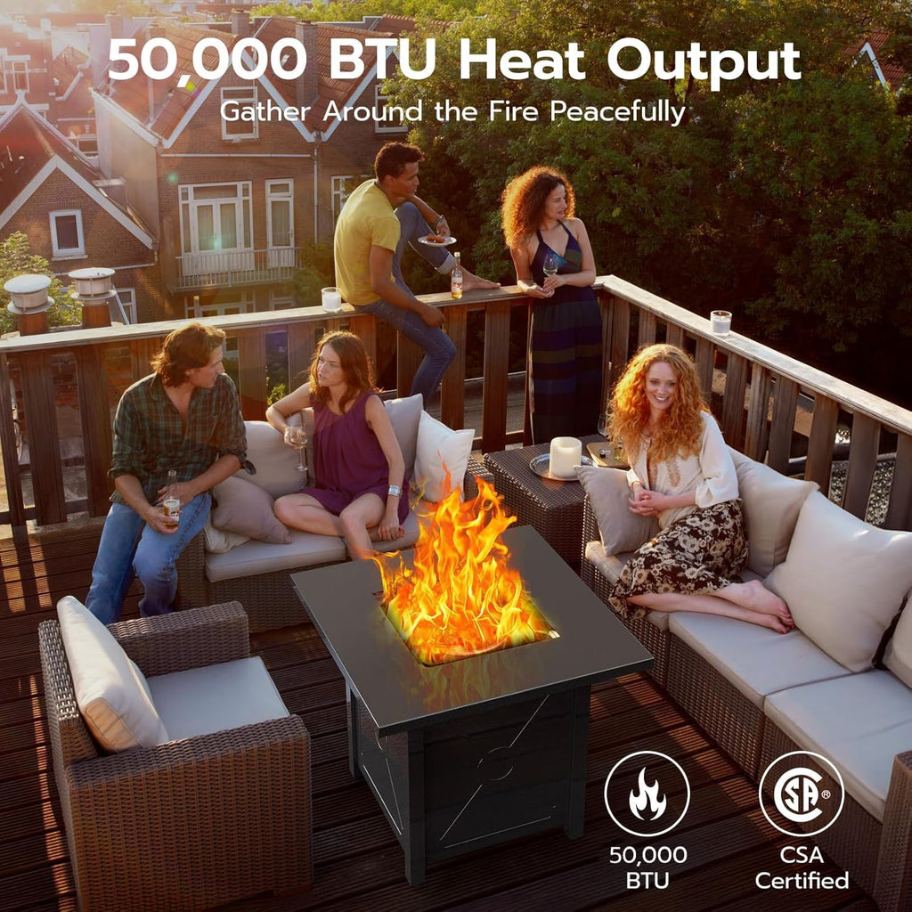 ZAFRO 27.95 Inch Propane Fire Pit Table for Outside,50,000 BTU Gas Fire Pit Table with Removable Lid,Rain Cover, Rectangle Gas Firepit Table for Garden/Patio