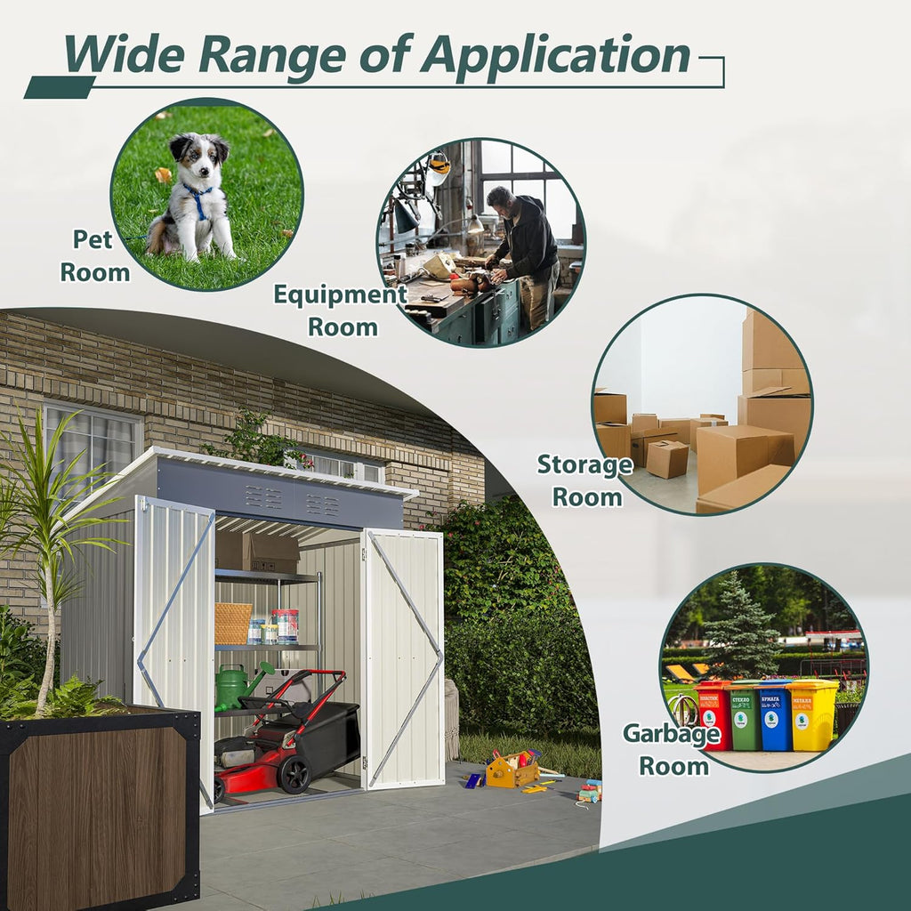 6x4 FT Shed Outdoor Storage Metal Large Garden Tool Sheds with Lockable Doors Floor Frame Shed-Roof Waterproof Steel Utility Equipment Sheds for Backyard Patio Lawn Poolside, Grey