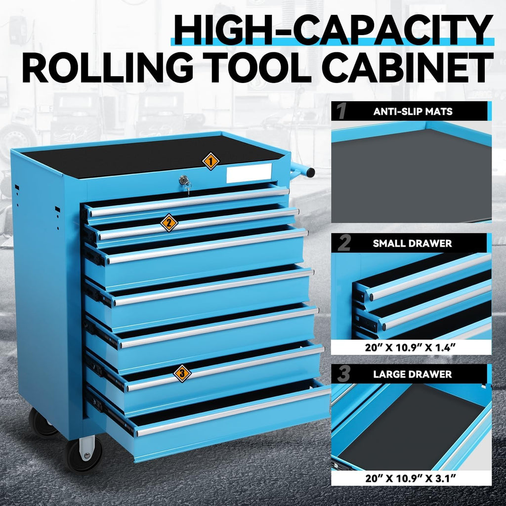 Auto Dynasty 7-Drawer Heavy-Duty Rolling Tool Trolley Tray with Ball-Bearing Slides, Corrosion-Resistant Finish, and Swivel Casters for Ultimate Workshop Organization