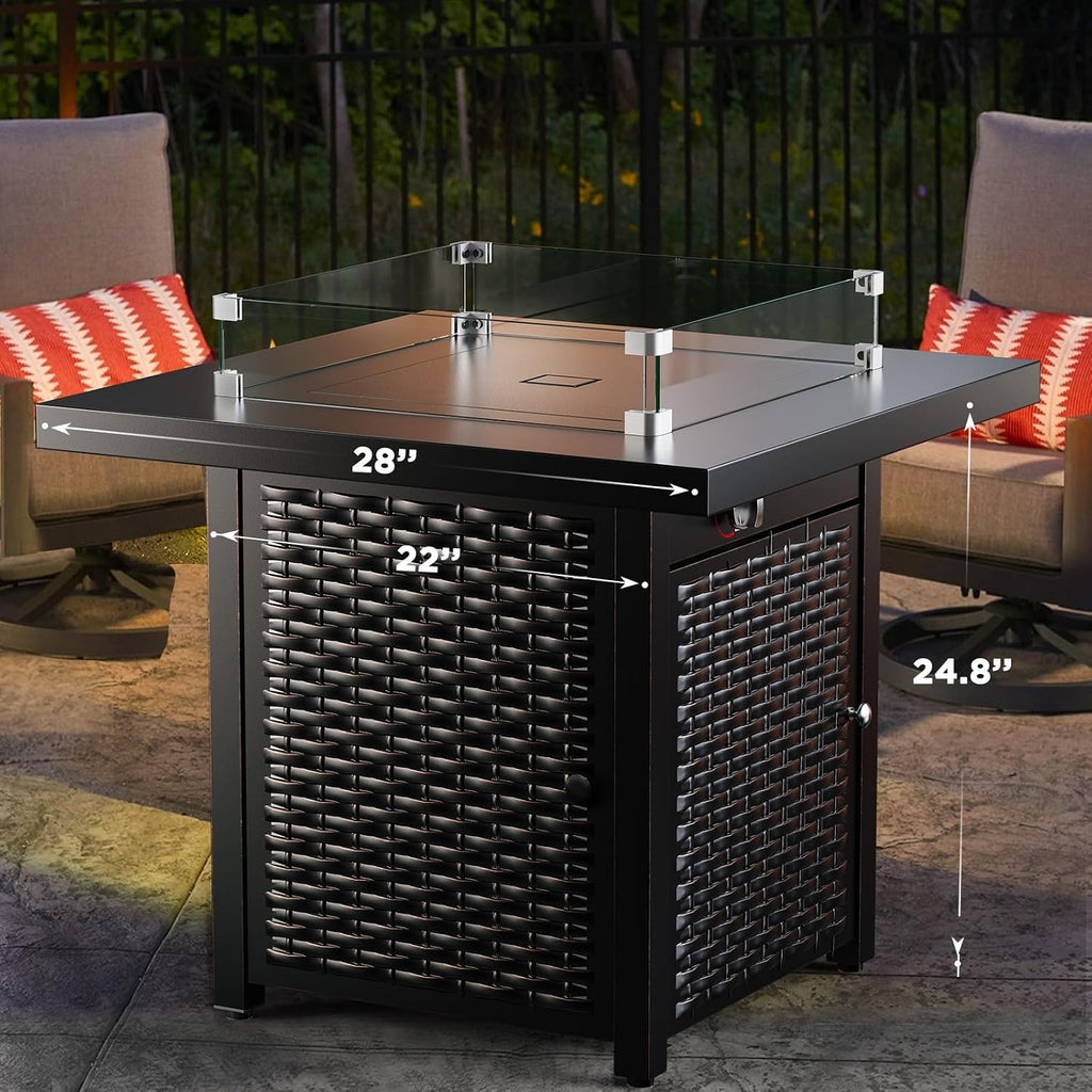 Ciays Propane Fire Pit, 28″ Outdoor Gas Fire Pit, 50,000 BTU Steel Fire Table with Glass Wind Guard, Lid & Lava Rock, Add Warmth and Ambience to Gatherings On Patio Deck Garden (2 Packages)