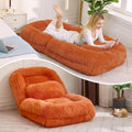 Adjustable Plush Human Dog Bed Lounger for Adult, 5-Position Foldable Lazy Lounge Sofa, Large Size Bean Bag Chair with Pillow, Folding Floor Chair for Living Room, Bedroom, Gaming Room, Orange