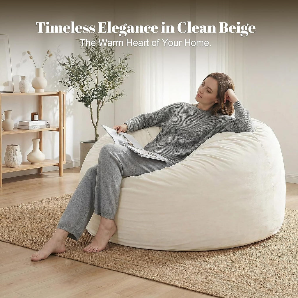 Codi Beige Grayish Large Bean Bag Chair for Adults, Comfy 4 FT Beanbag Chairs with Filler Included - Machine Washable & Removable Cover, Premium Shredded Foam
