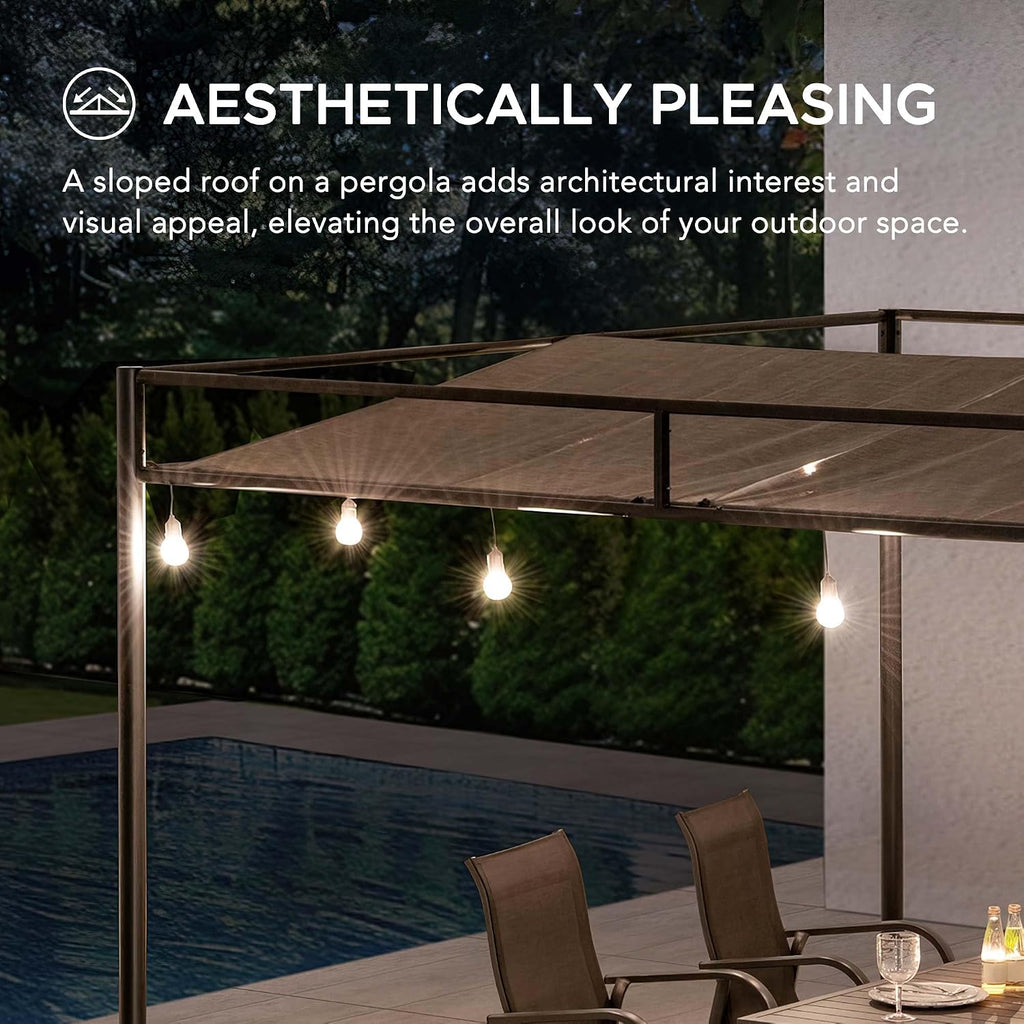 SUNJOY 10' x 10' Outdoor Pergola, Darkeford Metal Pergola with Black Sling Fabric Sun Shade Canopy for Outdoor Patio, Garden,Yard, Deck, Entertaining
