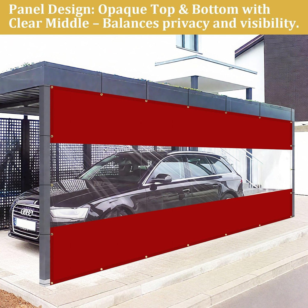 Shade&Beyond Outdoor Vinyl Curtain, 12' W x 10' L Heavy Duty Clear Tarp with Grommets Waterproof, Privacy Clear Panel UV-Resistant for Pergola Gazebos Porch Enclosure Patio(Customized Size, Red)