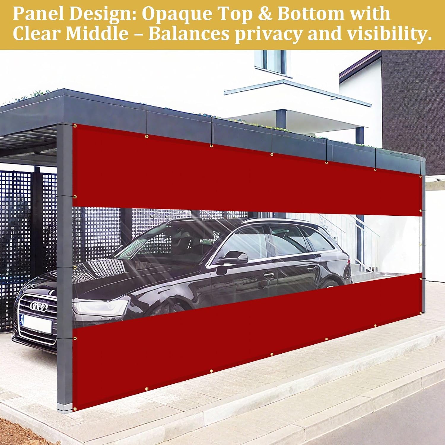 Shade&Beyond Outdoor Vinyl Curtain, 12' W x 10' L Heavy Duty Clear Tarp with Grommets Waterproof, Privacy Clear Panel UV-Resistant for Pergola Gazebos Porch Enclosure Patio(Customized Size, Red)