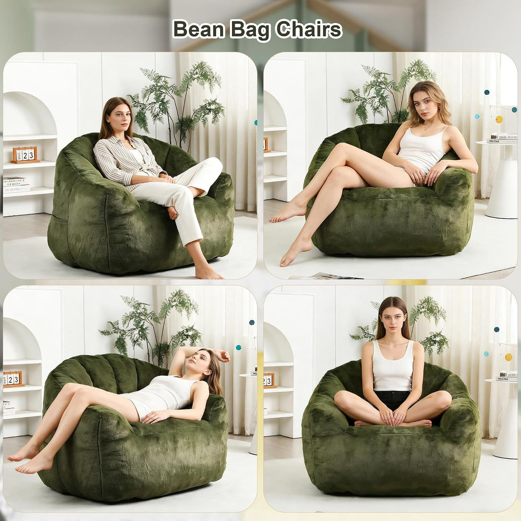 Bean Bag Chair, Bean Bag Couch for Adults and Kids, Comfy Shell-Shaped Chair with Filler Armrests Stuffed High-Density Foam Stuffed Sofa Lounge Floor Sofa for Bedroom,Gaming, Reading,Green