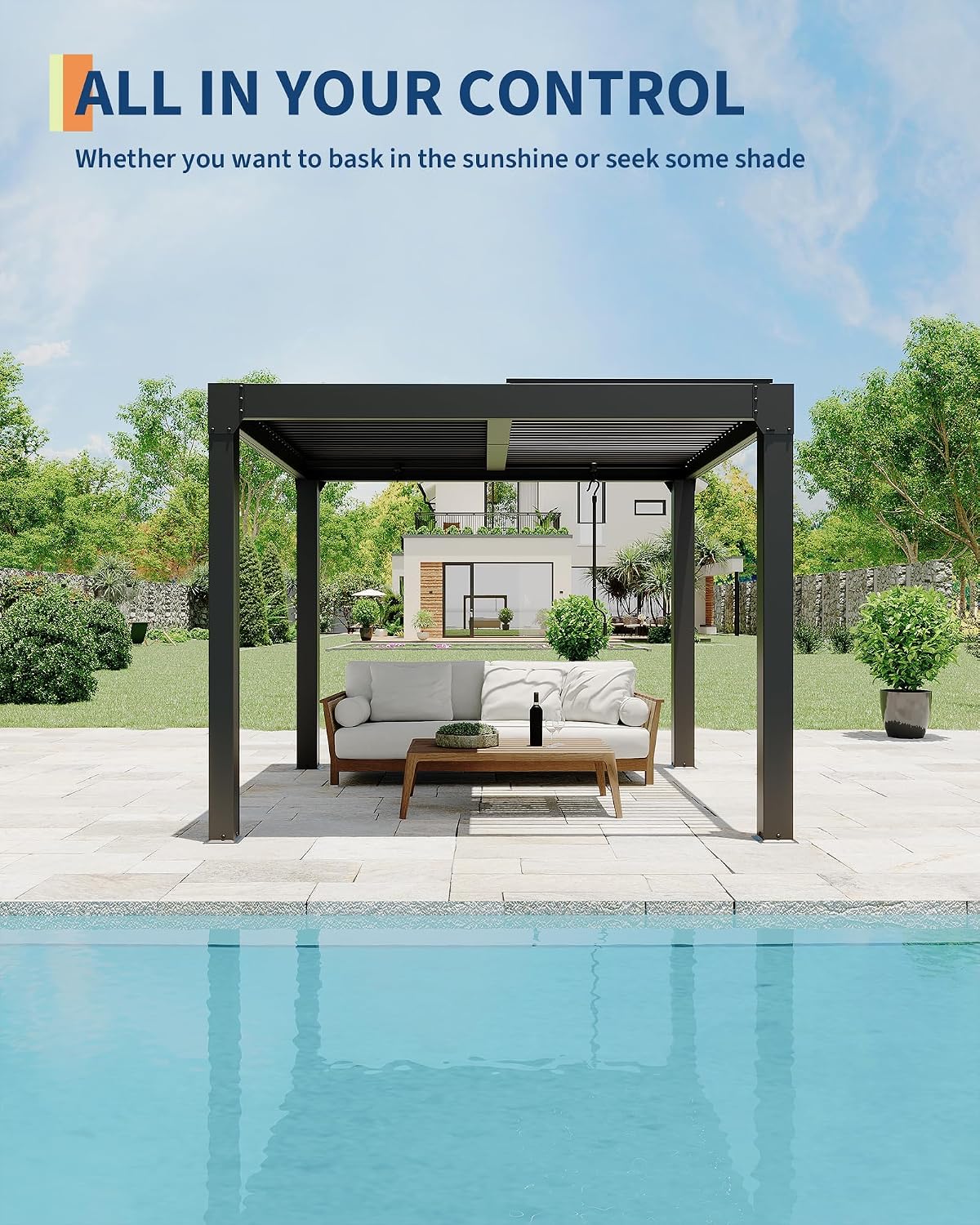Garvee 10x10ft Louvered Pergola - Outdoor Pergolas with Adjustable Louvered Roof, Reinforced Aluminum Frame, Integrated Drainage System, Outdoor Gazebo for Deck, Patio, Backyard and Garden