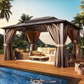 10'x13' Hardtop Gazebo, Polycarbonate Double Top Canopy, Aluminum Frame Permanent Pavilion with Curtains and Netting, Sunshade for Lawns, Patios, Gardens