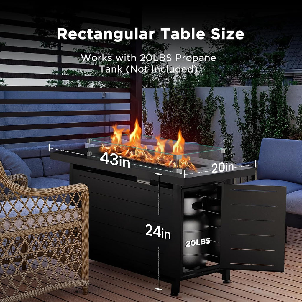 Ciays 42 Inch Gas Fire Pit Table, 60,000 BTU Propane Fire Pits for Outside with Glass Wind Guard, Steel Lid,Lava Rock, 2 in 1 Fire Pit Table Gatherings Parties on Patio Deck Garden, Ebony(2 Packages)