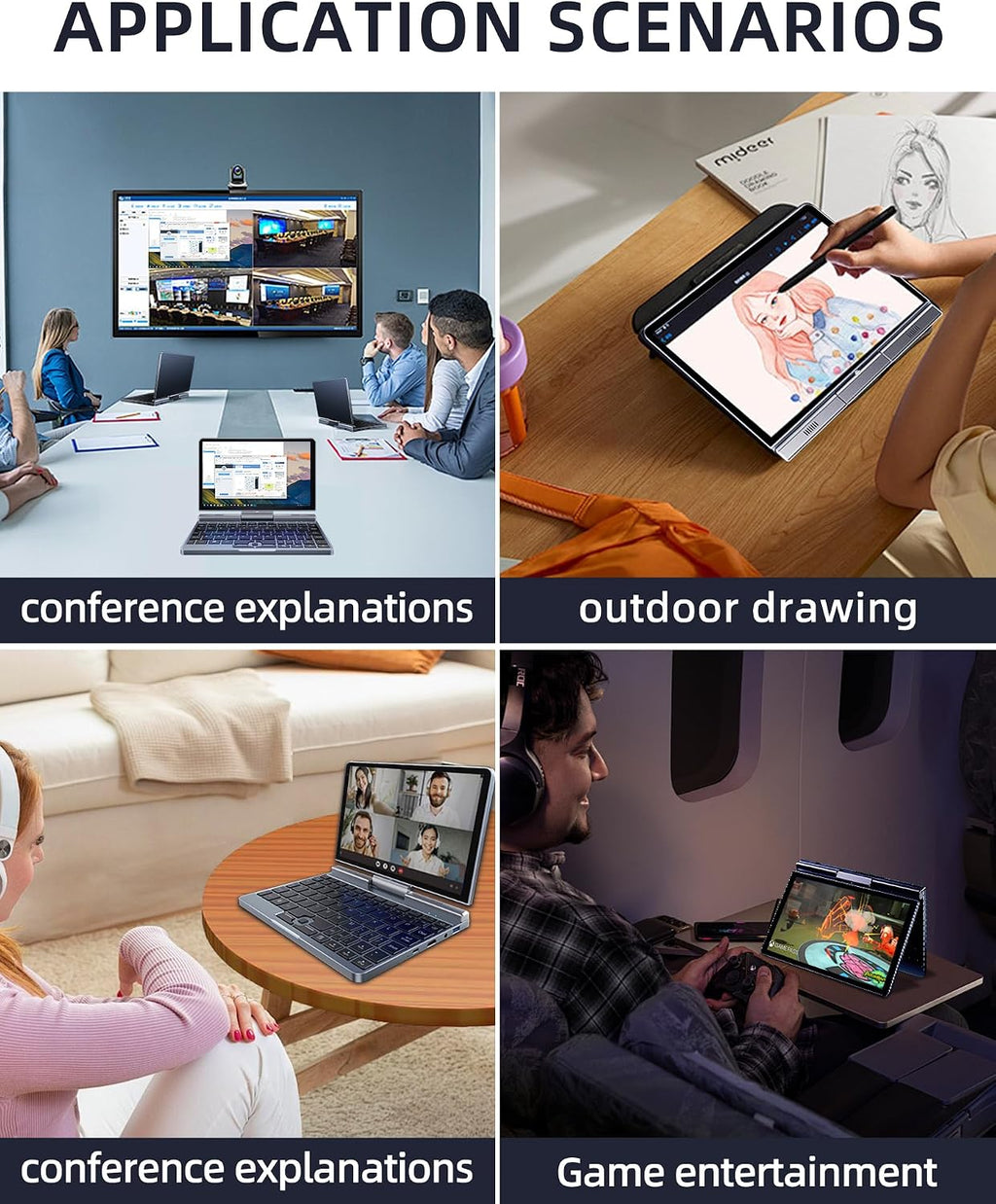 8' Mini Laptop 2-in-1 HD Touchscreen Portable, Win 11 Pro Portable Pocket PC, N150 12 GB LPDDR5 512 GB M.2 SSD, Wi-Fi 6, BT 5.2 2 MP Camera, G-Sensor, HDMI, Type C