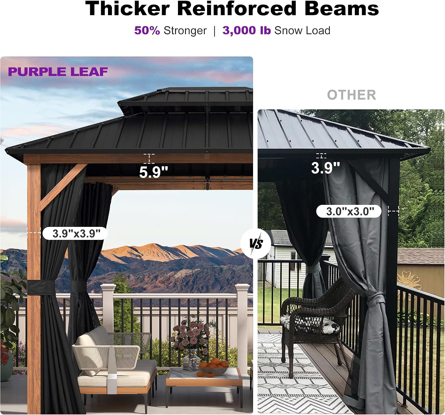 PURPLE LEAF 8' X 10' Hardtop Gazebo Outdoor Wood Grain Aluminum Frame Galvanized Steel Double Roof Gazebos with Lights for Patio Deck Backyard Garden