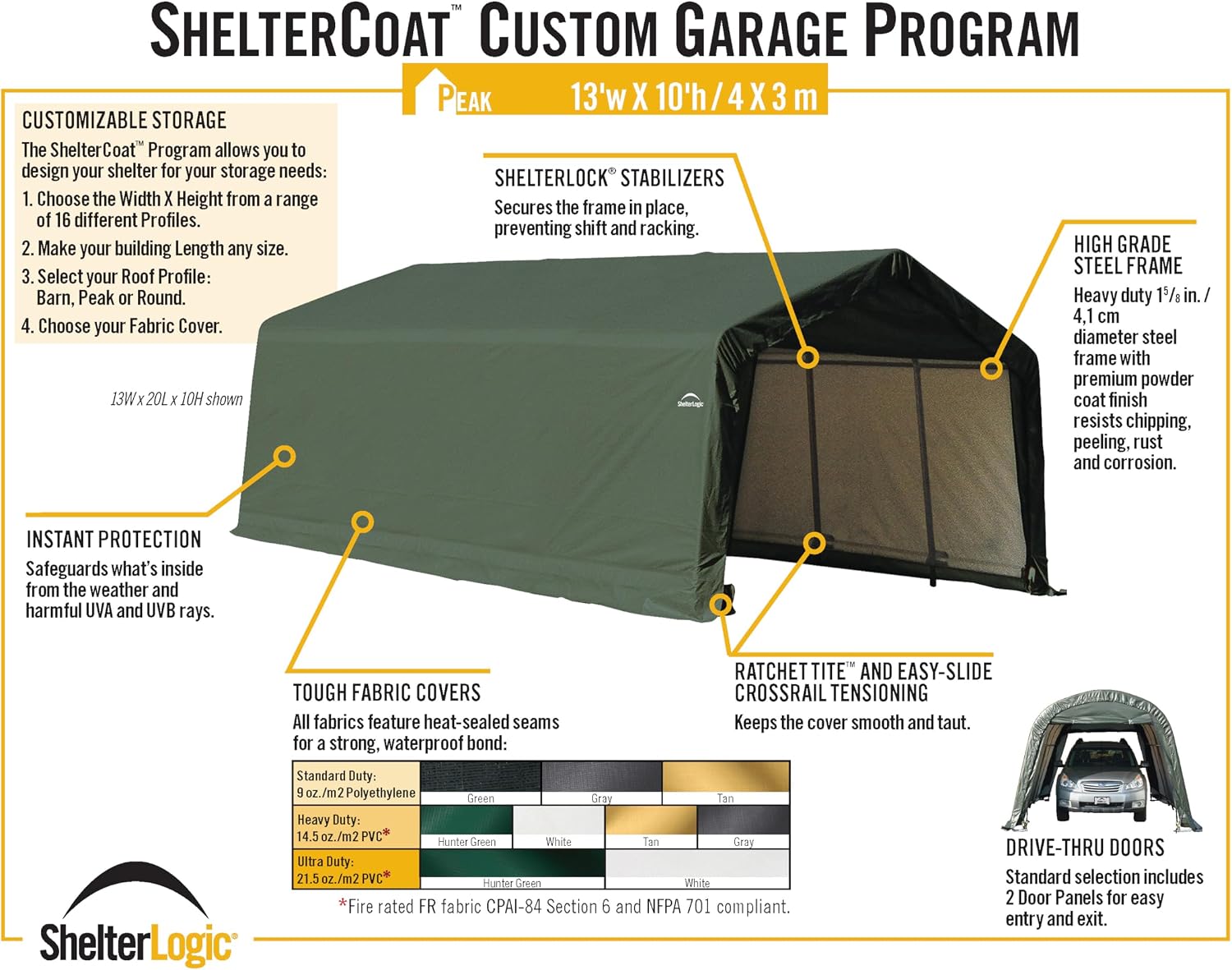 ShelterLogic 73442 Green 12'x20'x10' Peak Style Shelter
