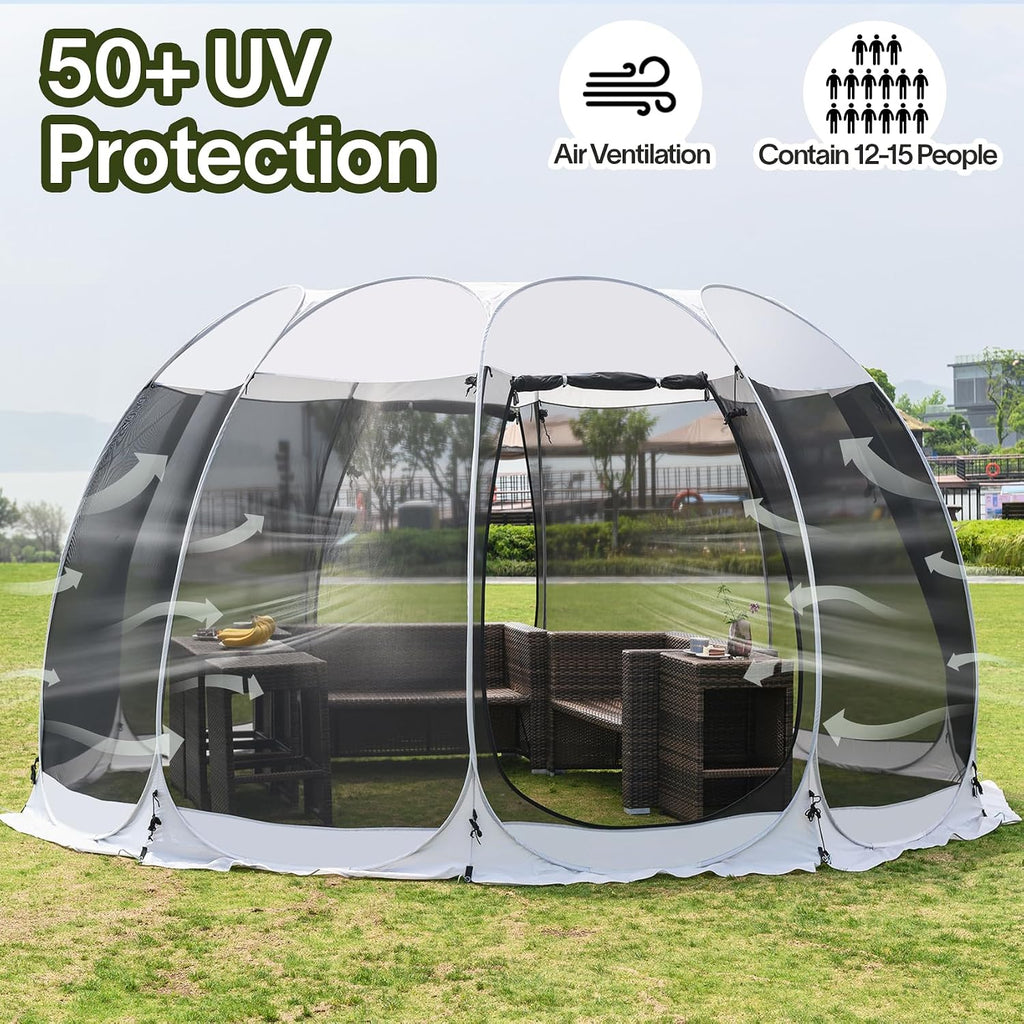 Alvantor 15'x15' Pop Up Screen House Tent, Instant Outdoor Gazebo with Mosquito Netting & UPF 50+ Sun Protection, Portable Canopy Shelter for Patio, Backyard, Camping (12-15 Person),Grey