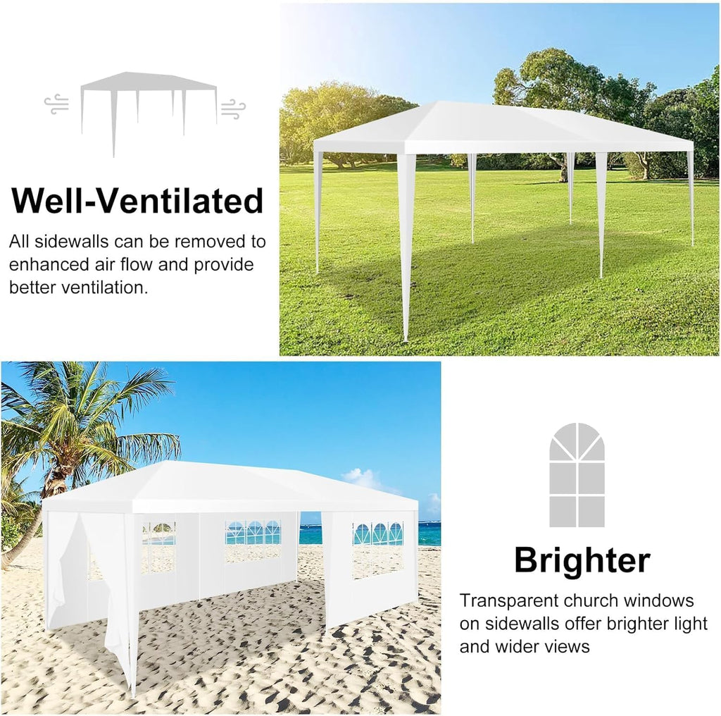 Outdoor Party Tent Wedding Birthday Tents for Parties Canopy with Removable Sidewalls & Transparent Windows Outside Gazebo Event Tent for Garden Patio and Backyard (10'x20'/6 Sidewalls)